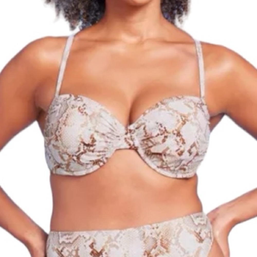 Snakeskin print light lift cross back bikini top size 38DD